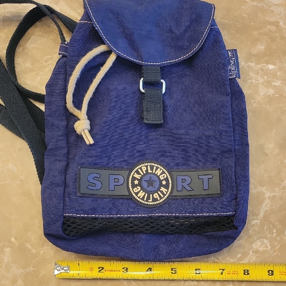 Kipling Navy Mini Sport Backpack w/ Tan Stitching, Logo  & Rope - Picture 15 of 16
